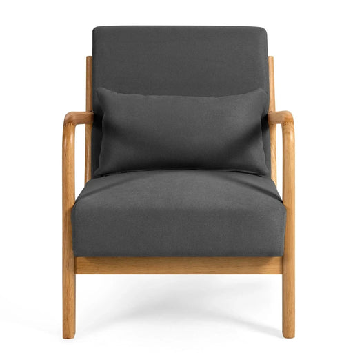 Mid-Century Modern Accent Leisure Chair with Solid Wood Armrest and Feet, Dark Grey Linen, 1 Seat Default -DTYStore