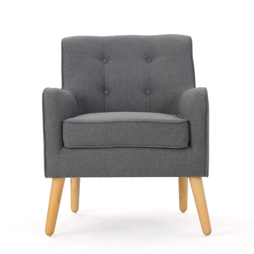 Mid-Century Modern Arm Chair in Charcoal Fabric with Tufted Back and Wooden Legs Default -DTYStore