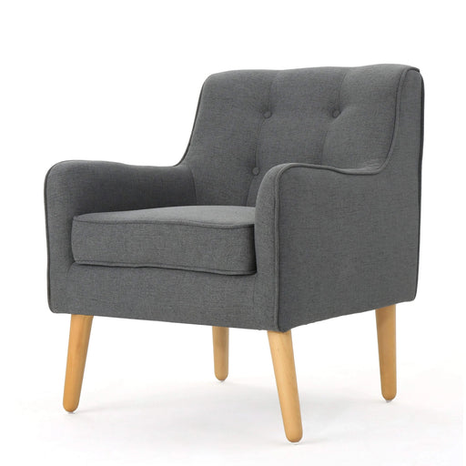 Mid-Century Modern Arm Chair in Charcoal Fabric with Tufted Back and Wooden Legs Default -DTYStore