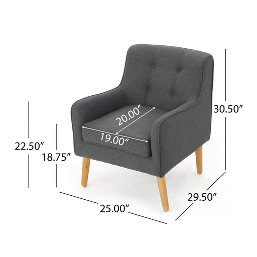 Mid-Century Modern Arm Chair in Charcoal Fabric with Tufted Back and Wooden Legs Default -DTYStore