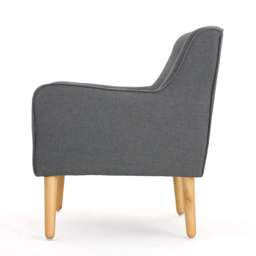 Mid-Century Modern Arm Chair in Charcoal Fabric with Tufted Back and Wooden Legs Default -DTYStore