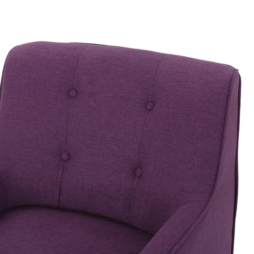 Mid-Century Modern Arm Chair with Tufted Back in Purple Fabric and Birch Wood Legs Default -DTYStore