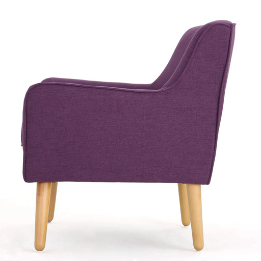Mid-Century Modern Arm Chair with Tufted Back in Purple Fabric and Birch Wood Legs Default -DTYStore