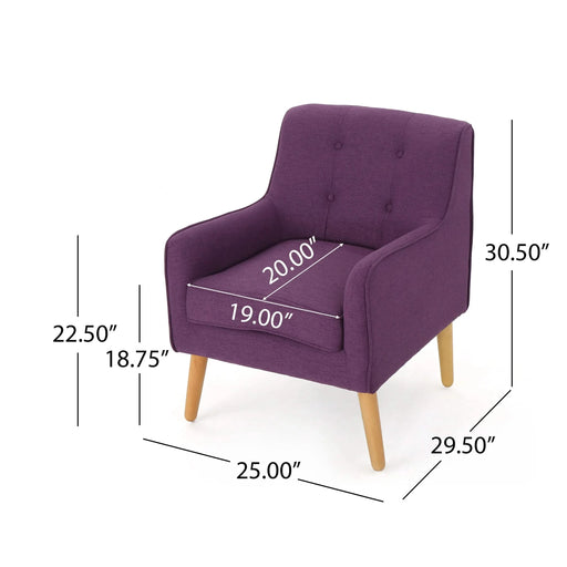 Mid-Century Modern Arm Chair with Tufted Back in Purple Fabric and Birch Wood Legs Default -DTYStore
