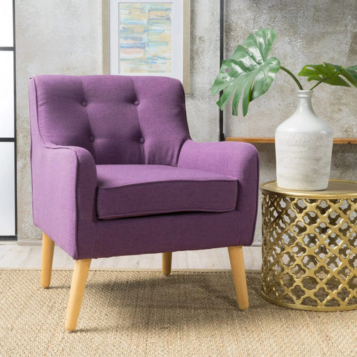 Mid-Century Modern Arm Chair with Tufted Back in Purple Fabric and Birch Wood Legs Default -DTYStore