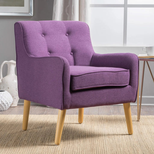 Mid-Century Modern Arm Chair with Tufted Back in Purple Fabric and Birch Wood Legs Default -DTYStore