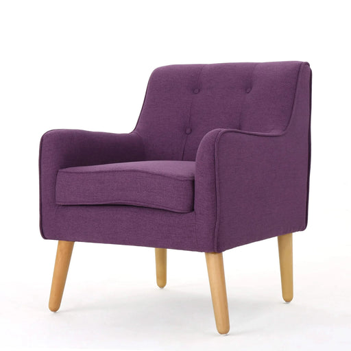 Mid-Century Modern Arm Chair with Tufted Back in Purple Fabric and Birch Wood Legs Default -DTYStore
