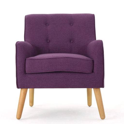 Mid-Century Modern Arm Chair with Tufted Back in Purple Fabric and Birch Wood Legs Default -DTYStore