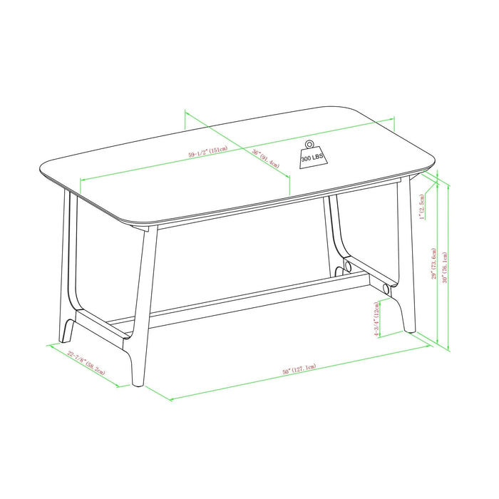 Mid-Century Modern Dining Table with Trestle Base, Walnut Veneer, Solid Wood, 59.5' Default -DTYStore