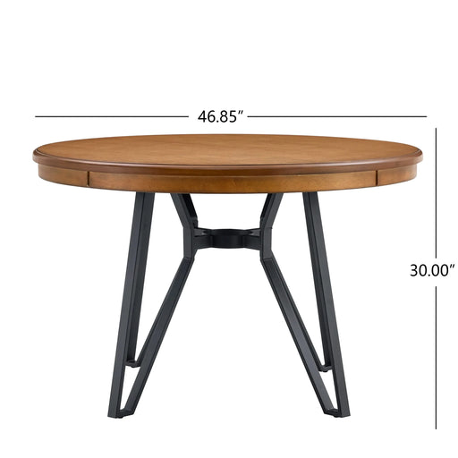 Mid-Century Modern Round Dining Table with Metal Legs and Open Shelf in Light Ash Default -DTYStore