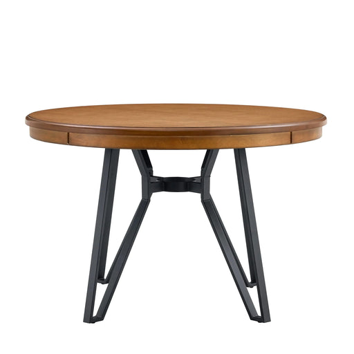 Mid-Century Modern Round Dining Table with Metal Legs and Open Shelf in Light Ash Default -DTYStore