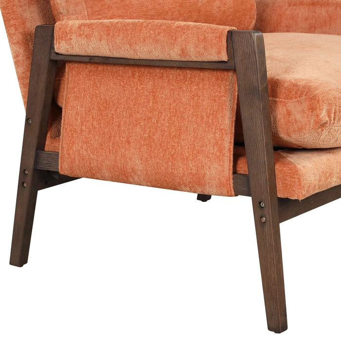 Mid-Century Modern Velvet Accent Chair with Solid Wood, Thick Seat Cushion, Orange Default -DTYStore