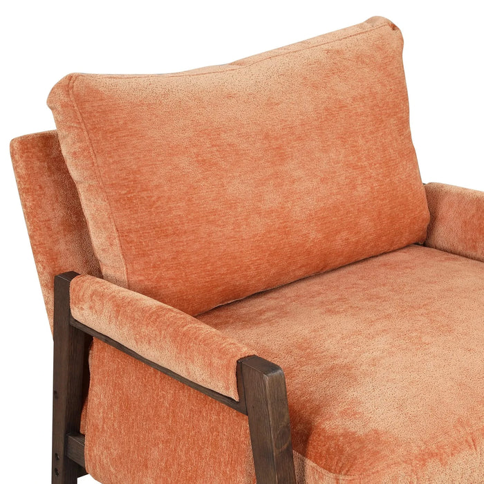 Mid-Century Modern Velvet Accent Chair with Solid Wood, Thick Seat Cushion, Orange Default -DTYStore