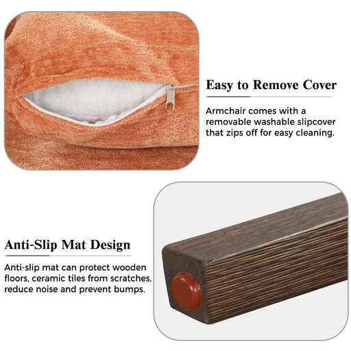 Mid-Century Modern Velvet Accent Chair with Solid Wood, Thick Seat Cushion, Orange Default -DTYStore