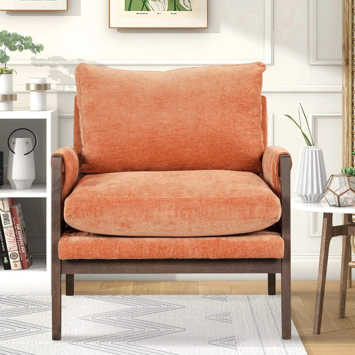 Mid-Century Modern Velvet Accent Chair with Solid Wood, Thick Seat Cushion, Orange Default -DTYStore