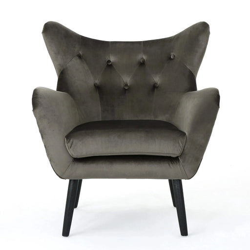Mid-Century Modern Velvet Arm Chair with Tufted Wingback Design in Grey Default -DTYStore