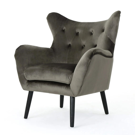 Mid-Century Modern Velvet Arm Chair with Tufted Wingback Design in Grey Default -DTYStore