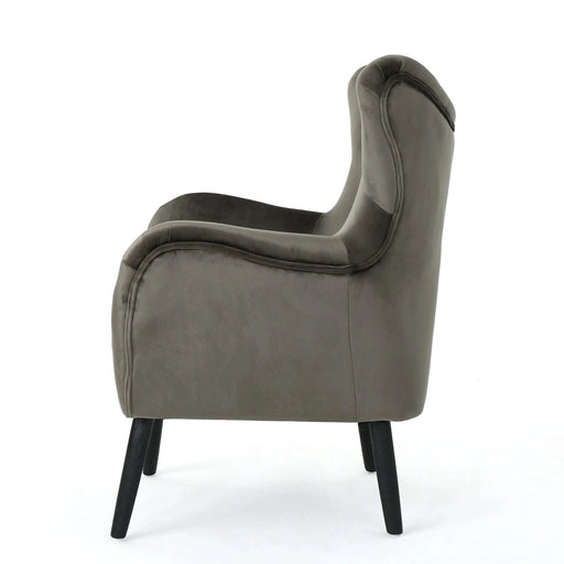 Mid-Century Modern Velvet Arm Chair with Tufted Wingback Design in Grey Default -DTYStore