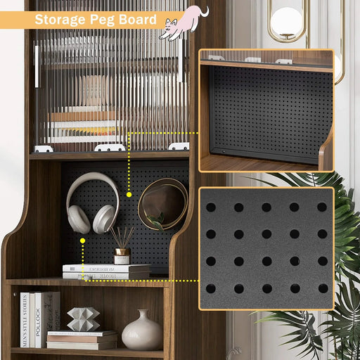 Mid-Century Modern Walnut Vintage Multi-use Cabinet With Cat Scratcher Bed, Side Cabinet with Extendable table Default -DTYStore