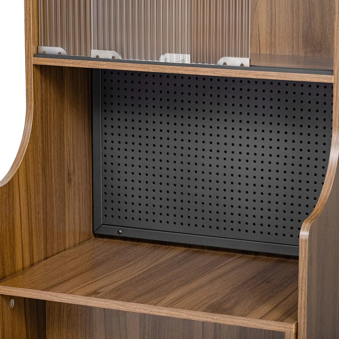 Mid-Century Modern Walnut Vintage Multi-use Cabinet With Cat Scratcher Bed, Side Cabinet with Extendable table Default -DTYStore