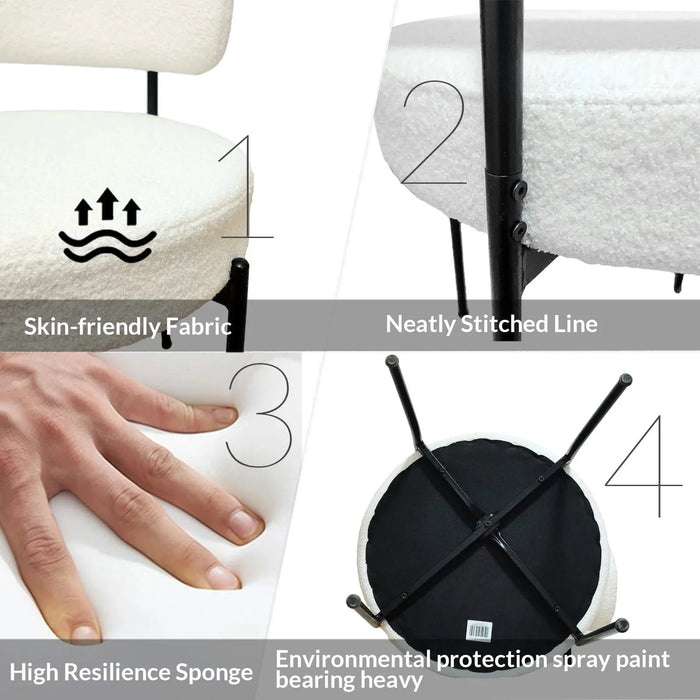 Mid-Century Modern White Dining Chair Set of 2 with Curved Backrest and Black Metal Legs Default -DTYStore