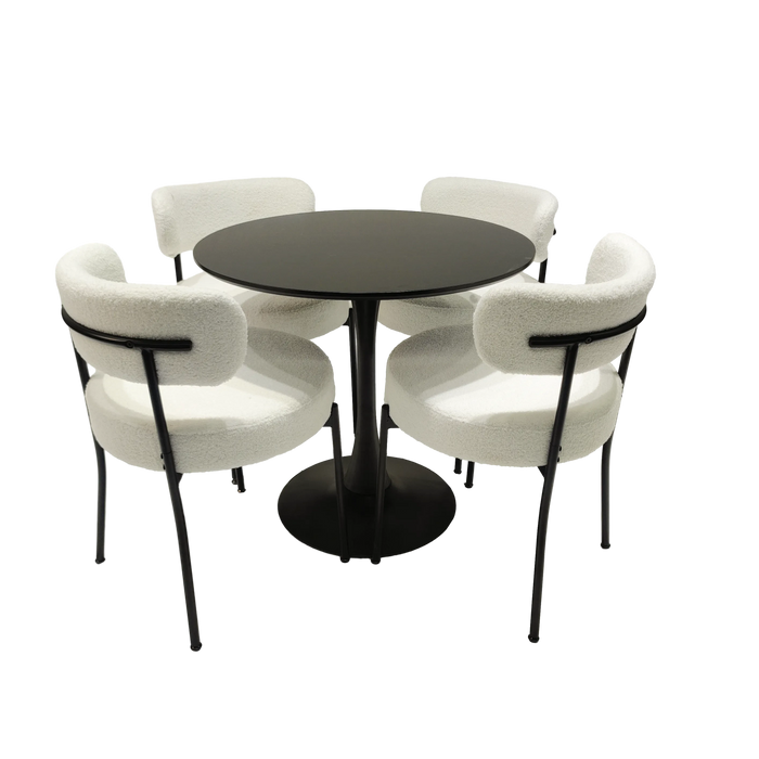 Mid-Century Modern White Dining Chair Set of 2 with Curved Backrest and Black Metal Legs Default -DTYStore