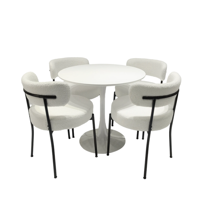 Mid-Century Modern White Dining Chair Set of 2 with Curved Backrest and Black Metal Legs Default -DTYStore