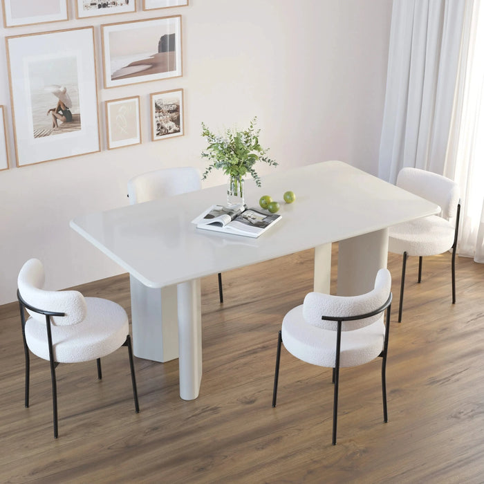 Mid-Century Modern White Dining Chair Set of 2 with Curved Backrest and Black Metal Legs Default -DTYStore