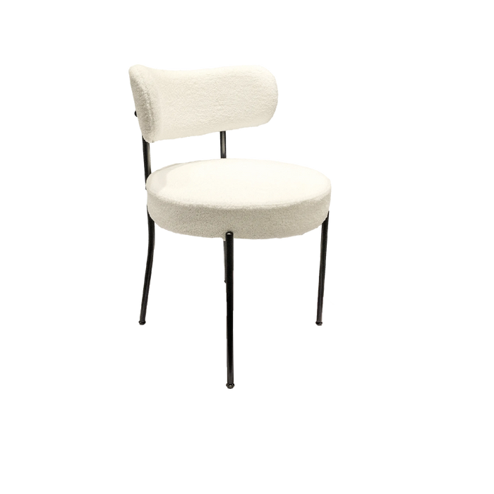 Mid-Century Modern White Dining Chair Set of 2 with Curved Backrest and Black Metal Legs Default -DTYStore