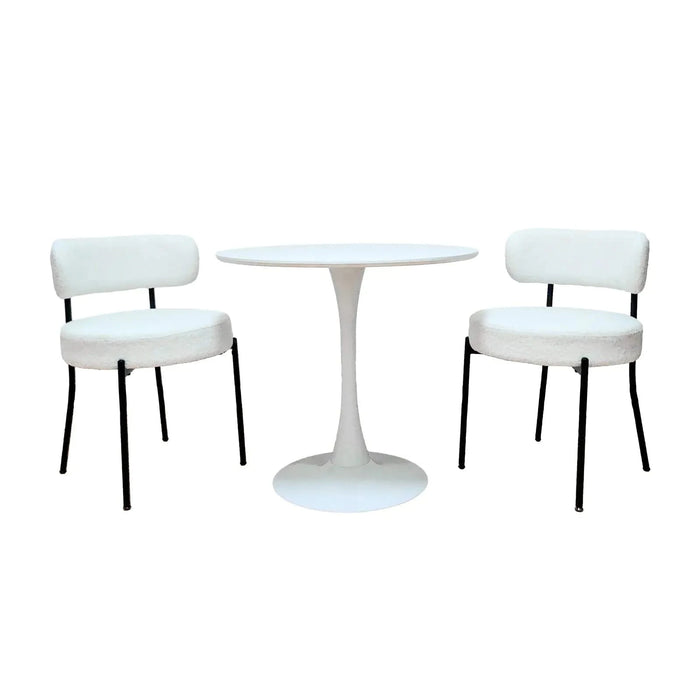 Mid-Century Modern White Dining Chair Set of 2 with Curved Backrest and Black Metal Legs Default -DTYStore