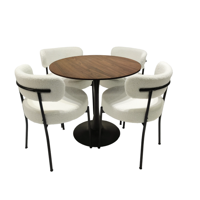 Mid-Century Modern White Dining Chair Set of 2 with Curved Backrest and Black Metal Legs Default -DTYStore