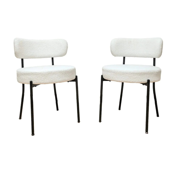 Mid-Century Modern White Dining Chair Set of 2 with Curved Backrest and Black Metal Legs Default -DTYStore
