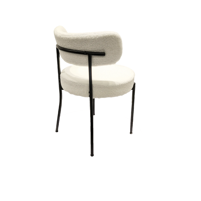 Mid-Century Modern White Dining Chair Set of 2 with Curved Backrest and Black Metal Legs Default -DTYStore