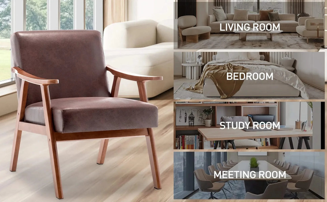 Mid-Century Modern Wingback Accent Chair with Solid Wood Frame and Extra-Thick Backrest – Lounge Chair for Living Room, Bedroom, or Reading Room Default -DTYStore