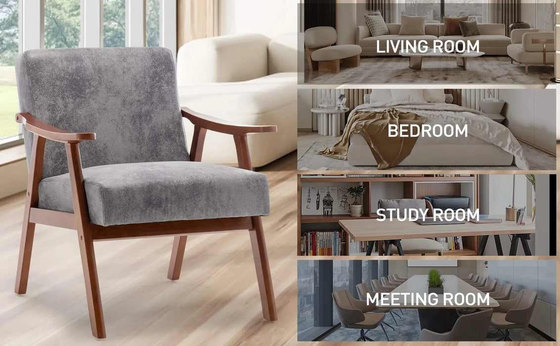 Mid-Century Modern Wingback Accent Chair with Solid Wood Frame and Extra-Thick Backrest – Lounge Chair for Living Room, Bedroom, or Reading Room Default -DTYStore