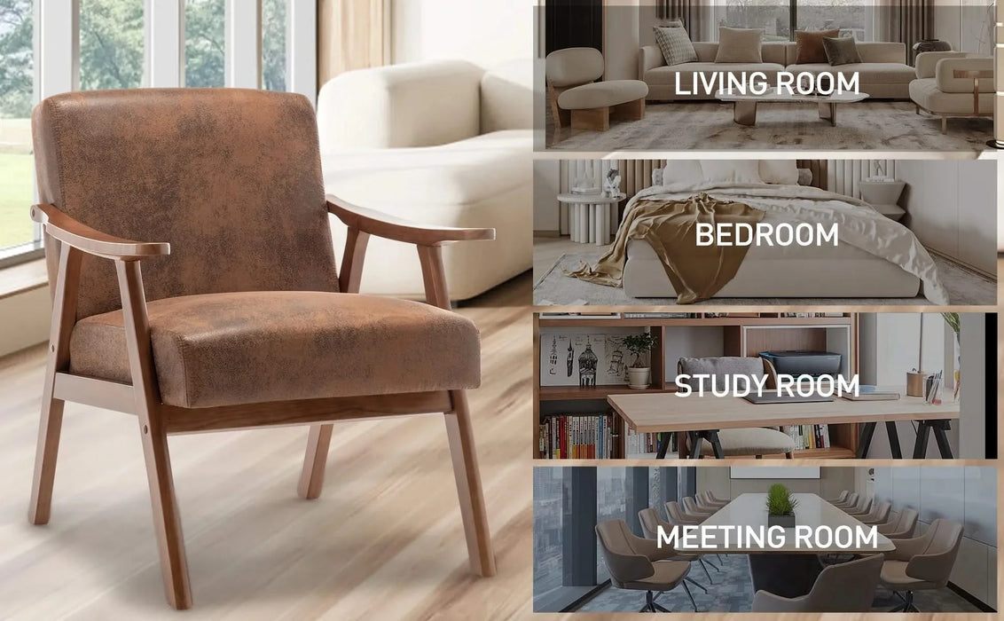 Mid-Century Modern Wingback Accent Chair with Solid Wood Frame and Extra-Thick Backrest – Lounge Chair for Living Room, Bedroom, or Reading Room Default -DTYStore