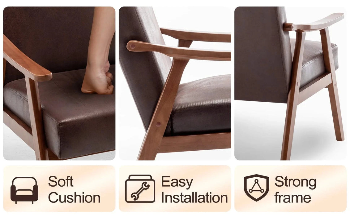 Mid-Century Modern Wingback Accent Chair with Solid Wood Frame and Extra-Thick Backrest – Lounge Chair for Living Room, Bedroom, or Reading Room Default -DTYStore