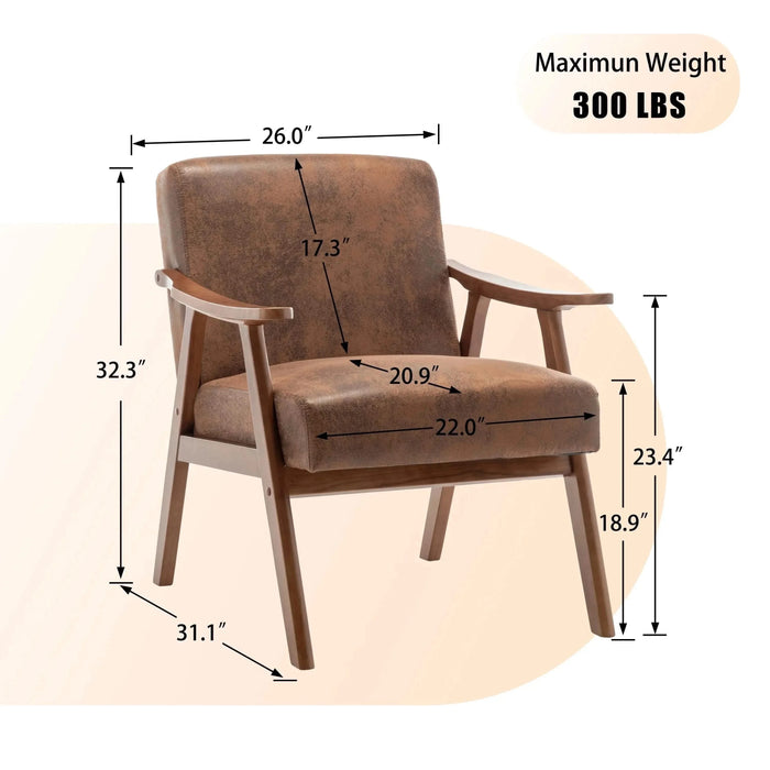 Mid-Century Modern Wingback Accent Chair with Solid Wood Frame and Thick Backrest-DTYStore