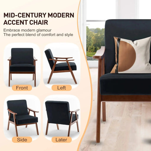 Mid-Century Modern Wingback Accent Chair with Solid Wood Frame and Thick Backrest-DTYStore