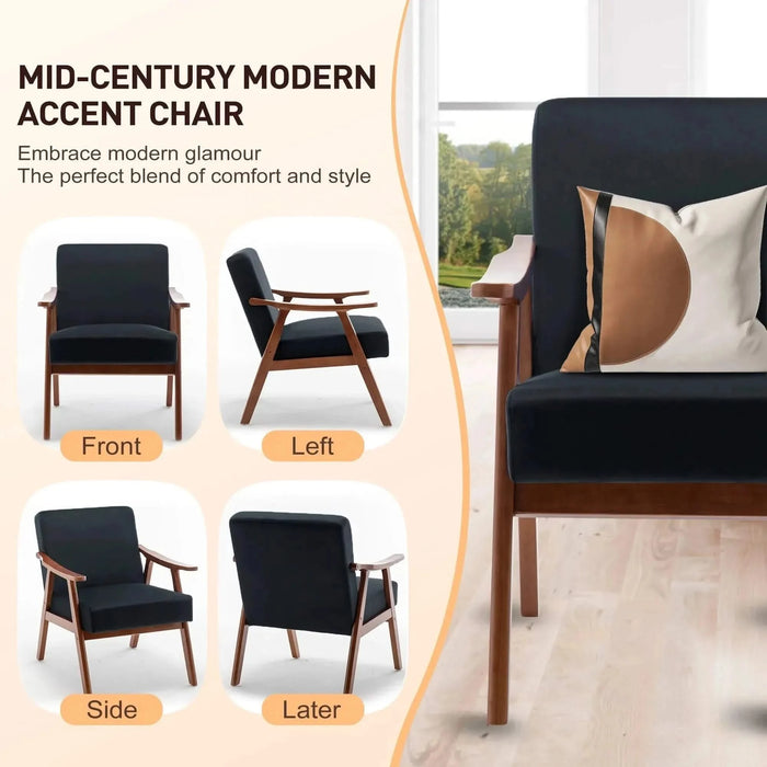 Mid-Century Modern Wingback Accent Chair with Solid Wood Frame and Thick Backrest-DTYStore