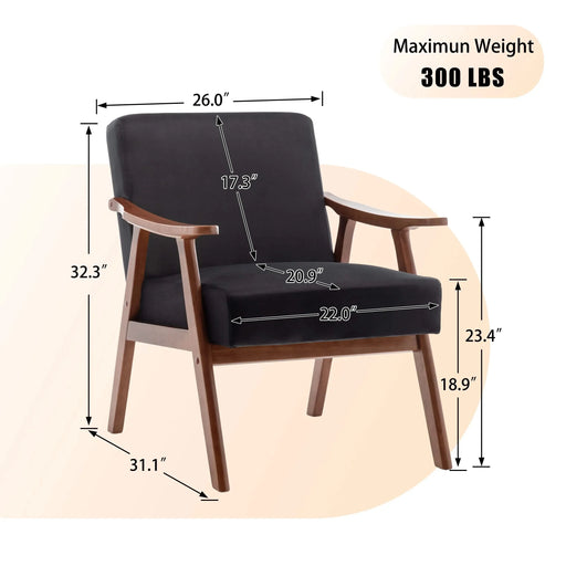 Mid-Century Modern Wingback Accent Chair with Solid Wood Frame and Thick Backrest-DTYStore