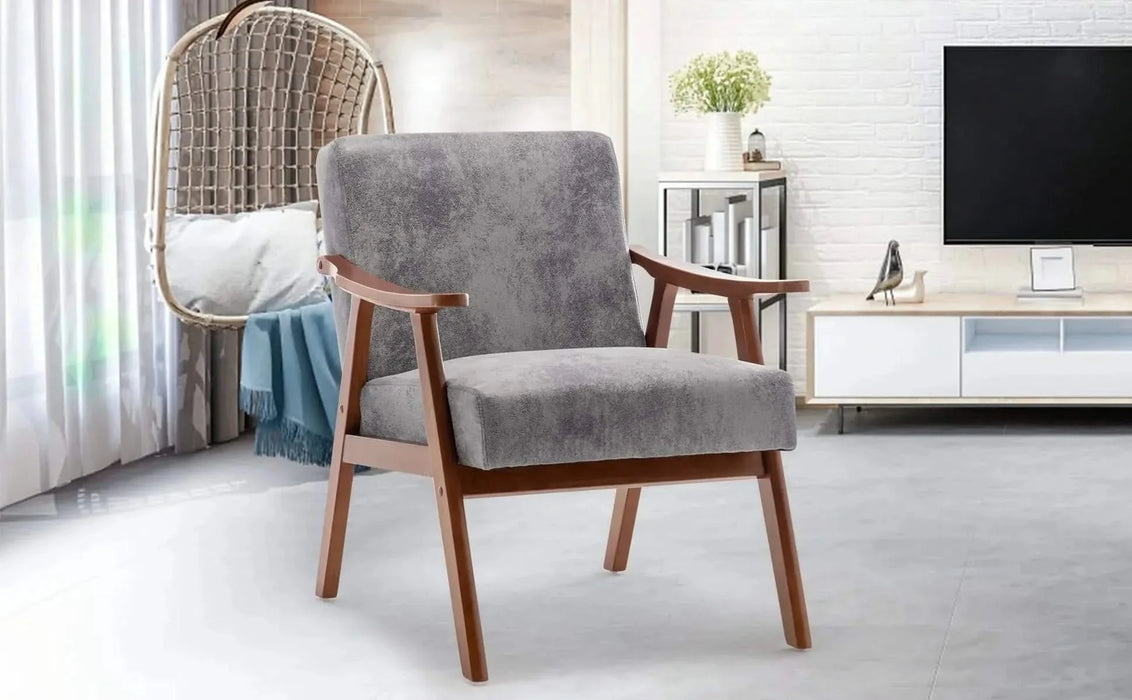 Mid-Century Modern Wingback Accent Chair with Solid Wood Frame and Thick Backrest-DTYStore