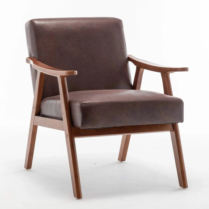 Mid-Century Modern Wingback Accent Chair with Solid Wood Frame and Thick Backrest-DTYStore