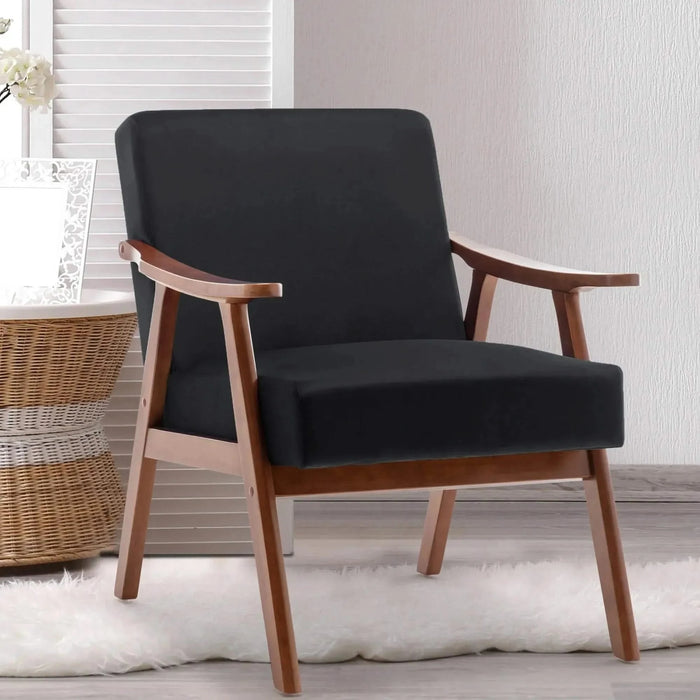 Mid-Century Modern Wingback Accent Chair with Solid Wood Frame and Thick Backrest-DTYStore