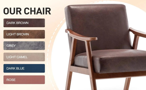Mid-Century Modern Wingback Accent Chair with Solid Wood Frame and Thick Backrest-DTYStore