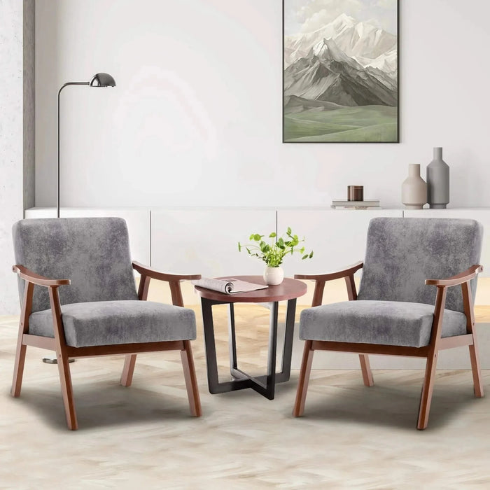 Mid-Century Modern Wingback Accent Chair with Solid Wood Frame and Thick Backrest-DTYStore