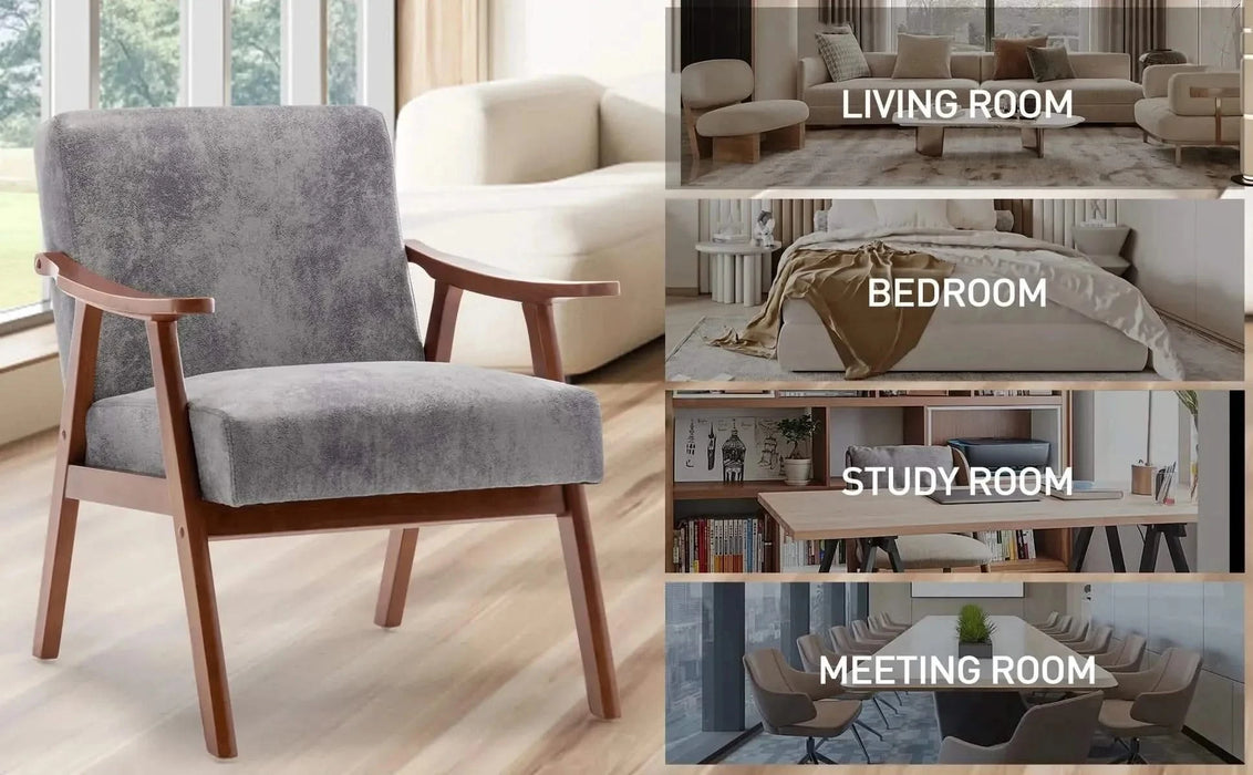 Mid-Century Modern Wingback Accent Chair with Solid Wood Frame and Thick Backrest-DTYStore