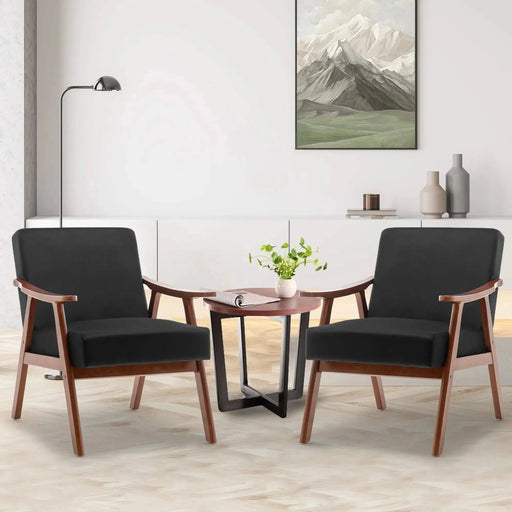 Mid-Century Modern Wingback Accent Chair with Solid Wood Frame and Thick Backrest-DTYStore