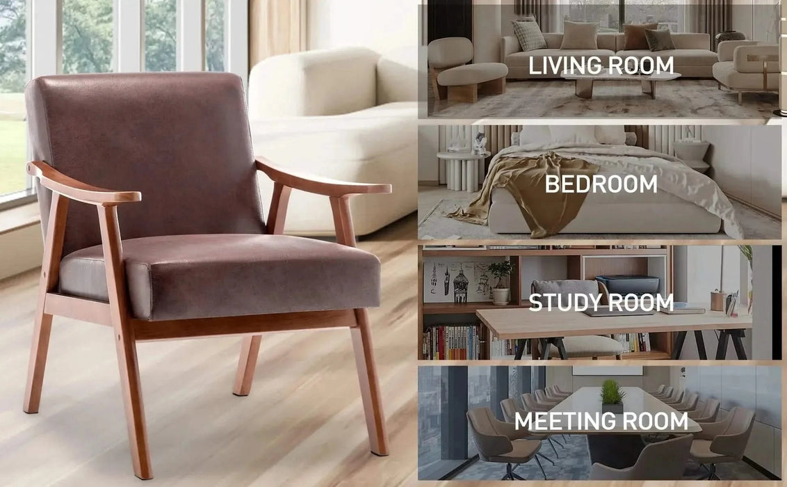 Mid-Century Modern Wingback Accent Chair with Solid Wood Frame and Thick Backrest-DTYStore