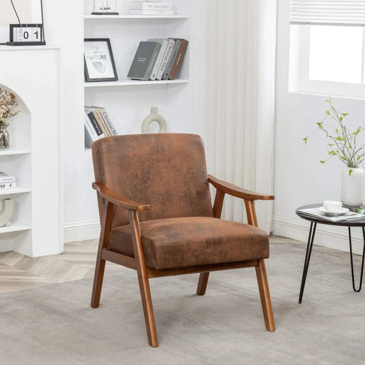 Mid-Century Modern Wingback Accent Chair with Solid Wood Frame and Thick Backrest-DTYStore